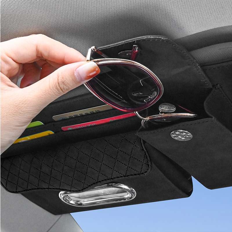 Car Sheepskin Leather Sun Visor Storage Clip (Red)
