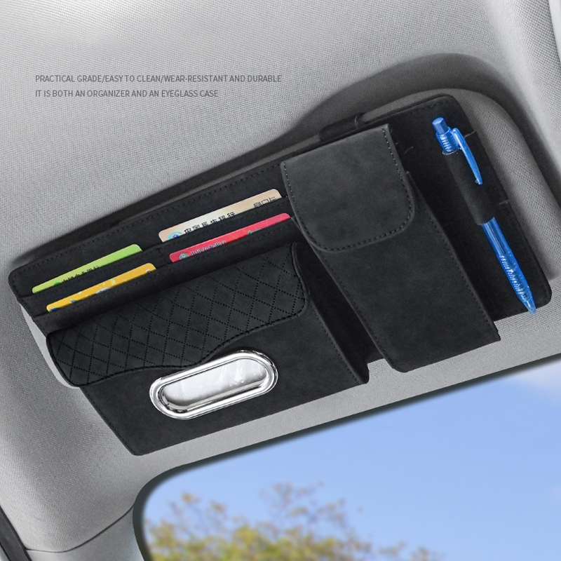 Car Sheepskin Leather Sun Visor Storage Clip (Red)