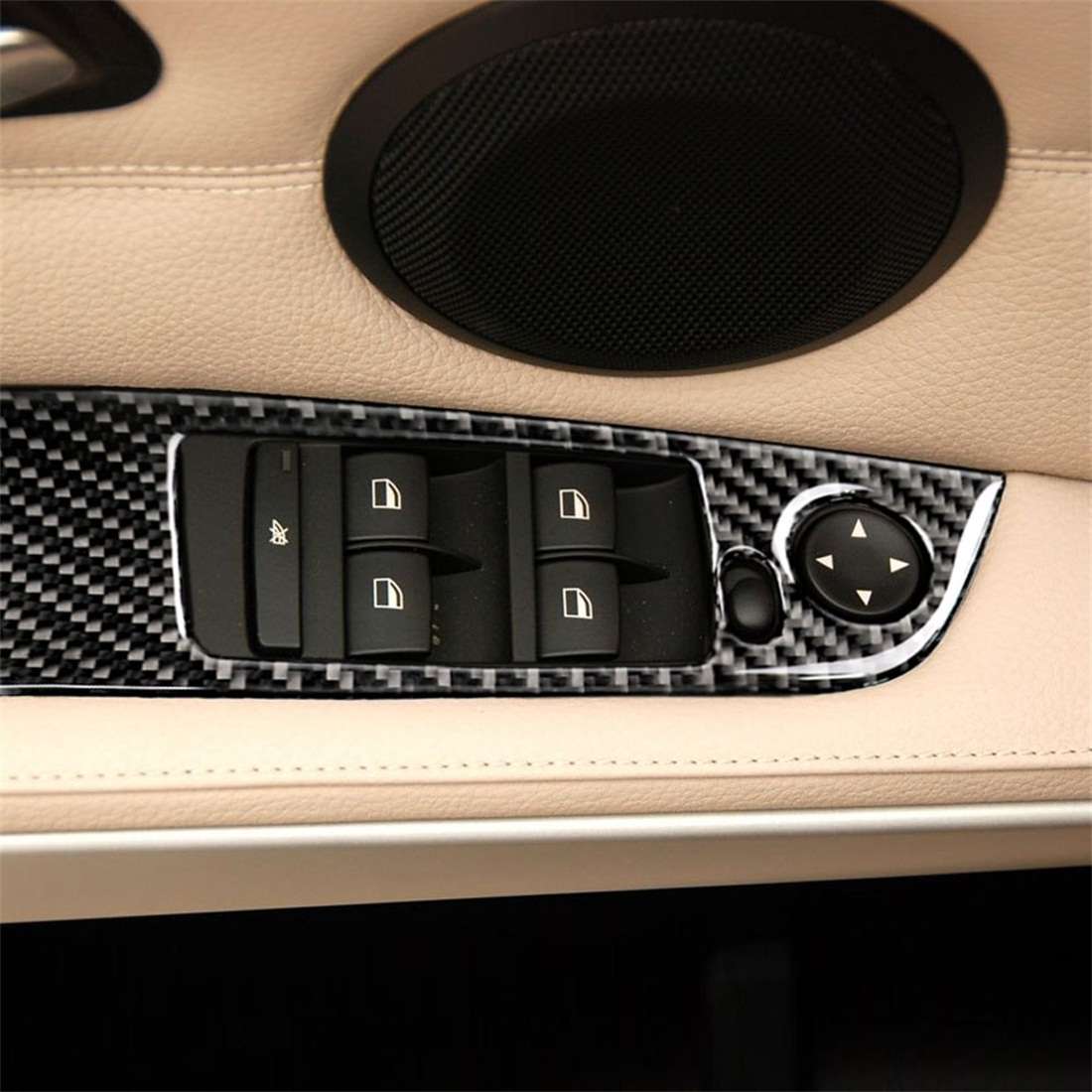 4 PCS Carbon Fiber Car Left Driving Lifting Panel Decorative Sticker without Folding for BMW E90 / 3
