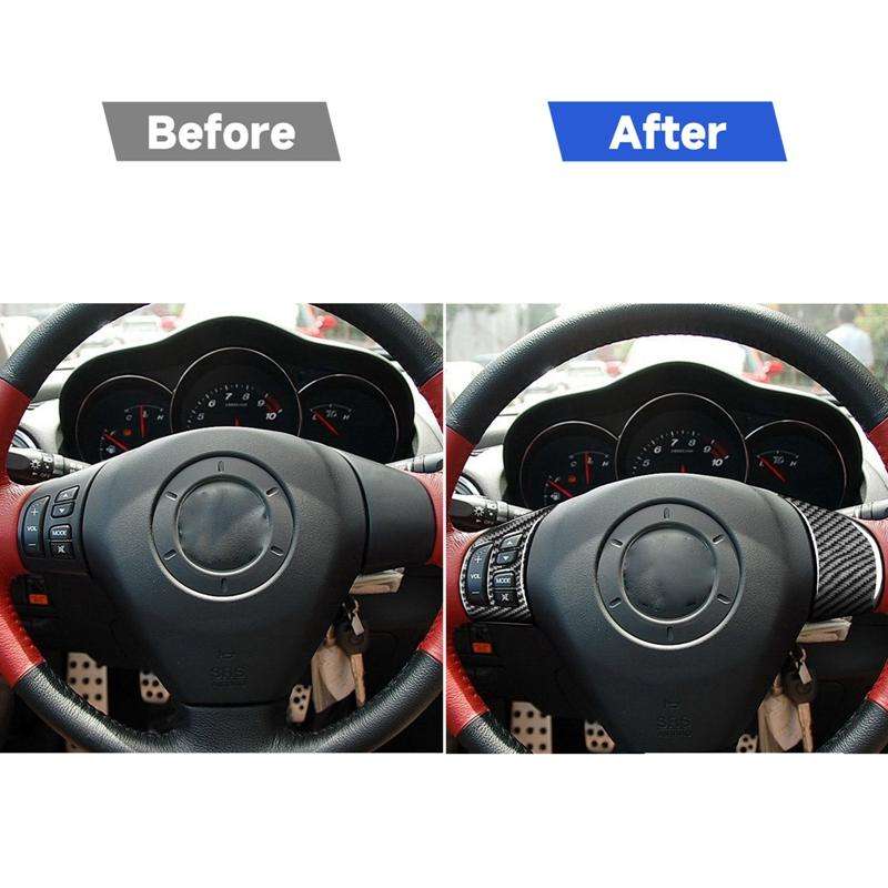4 PCS Car Carbon Fiber Steering Wheel Decorative Sticker for Mazda RX8 2004-2008, Left and Right Dri