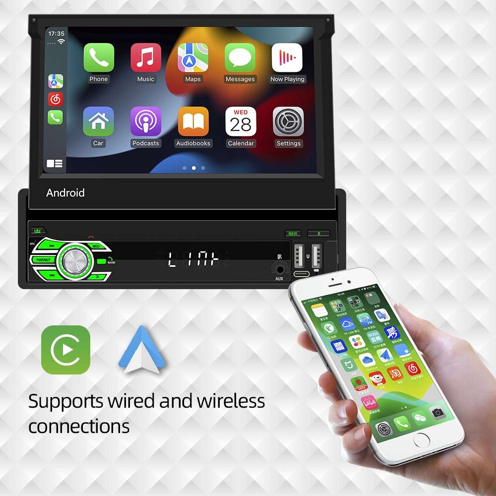 HD 7 inch Single Din Car Android Player GPS Navigation Bluetooth Touch Stereo Radio, Support Mirror