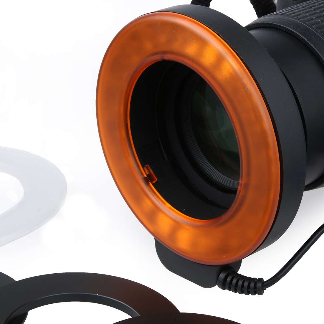 Circular LED Flash Light with 48 LED Lights & 6 Adapter Rings(49mm/52mm/55mm/58mm/62m ... (Orange)
