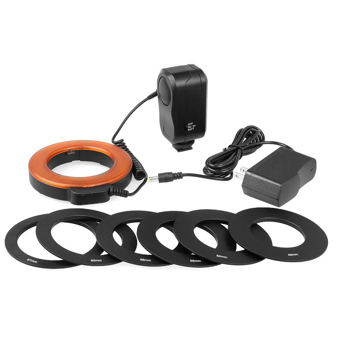 Circular LED Flash Light with 48 LED Lights & 6 Adapter Rings(49mm/52mm/55mm/58mm/62m ... (Orange)