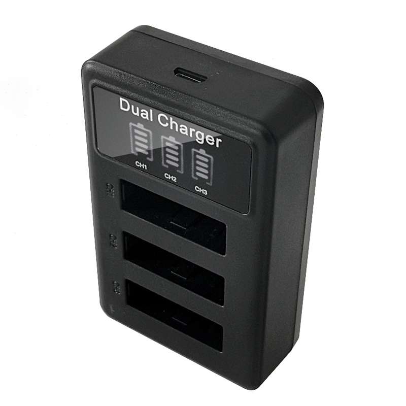 For Sony NP-BX1 LCD Display USB Triple Charger with USB Cable (Black)