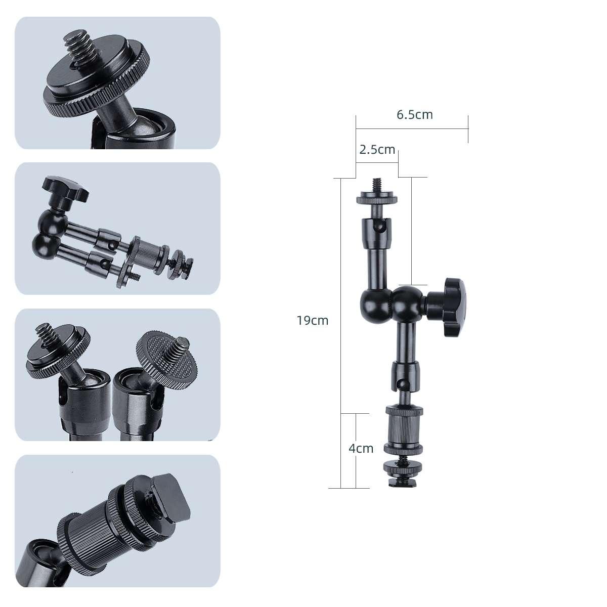 7 inch Adjustable Friction Articulating Magic Arm + Large Claws Clips (Black)