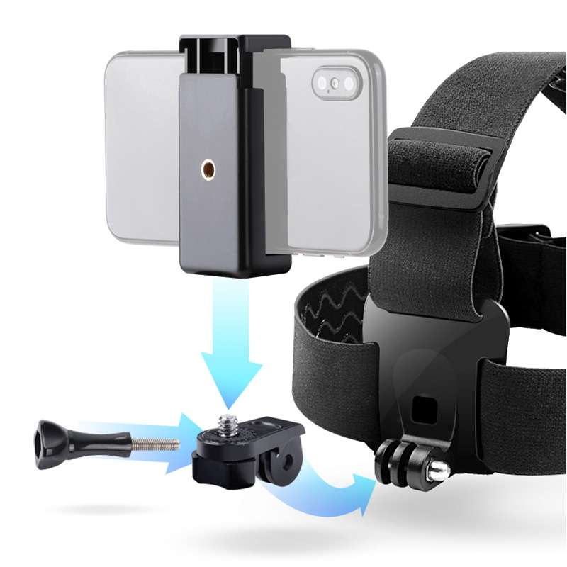 Elastic Mount Belt Adjustable Head Strap with Phone Clamp & Screw & S-type Adapter for ... (Black)