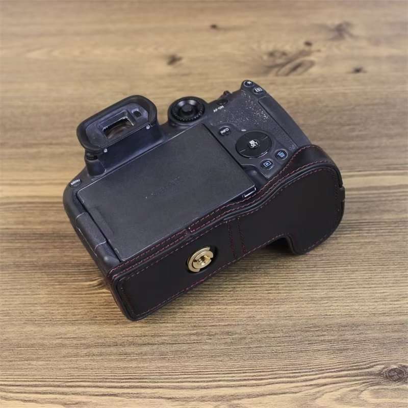 For Canon EOS R7 1/4 inch Thread PU Leather Camera Half Case Base (Coffee)