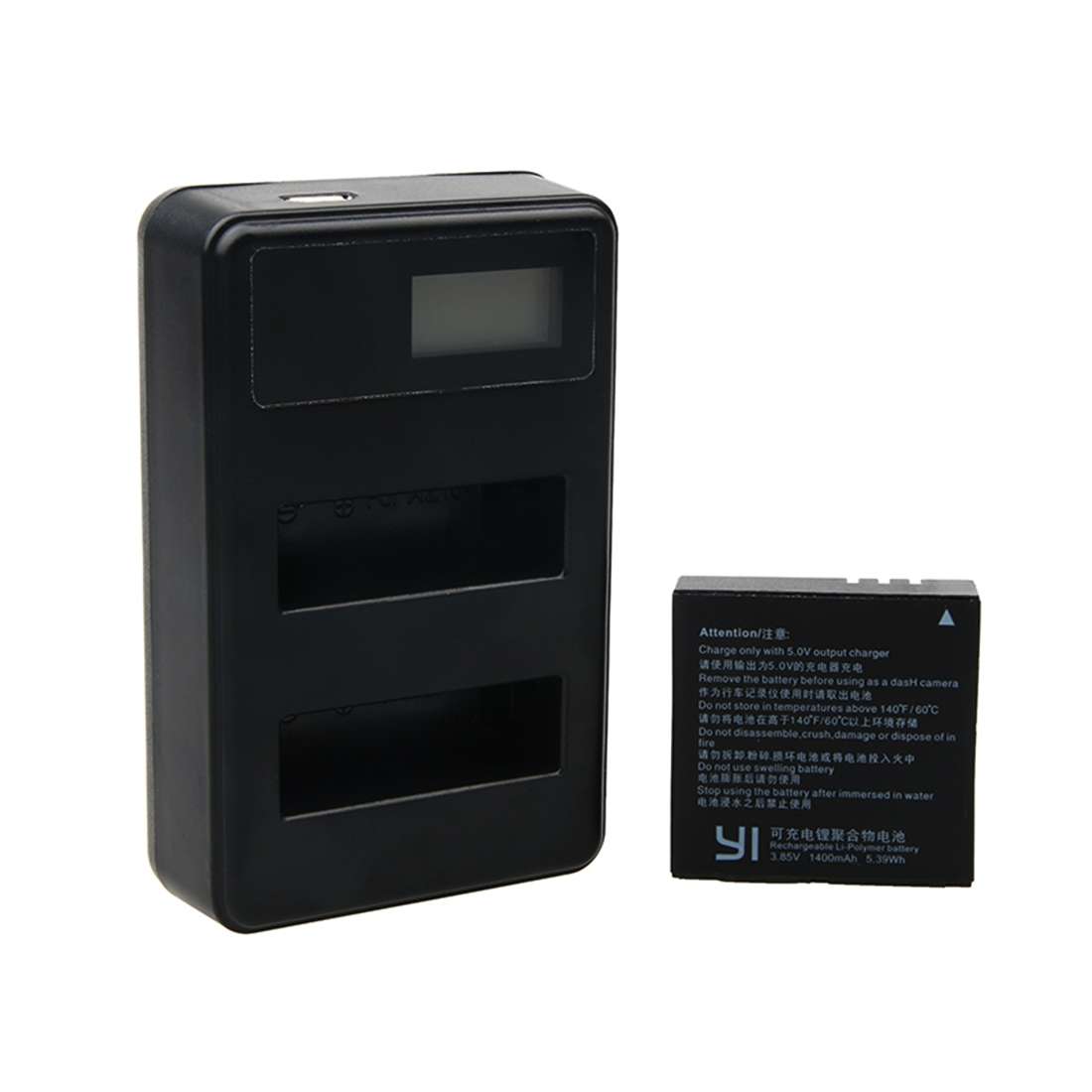 LCD Screen Dual Batteries Charger with USB Cable for Xiaoyi 4K Sport Camera, Displays C ... (XM47)