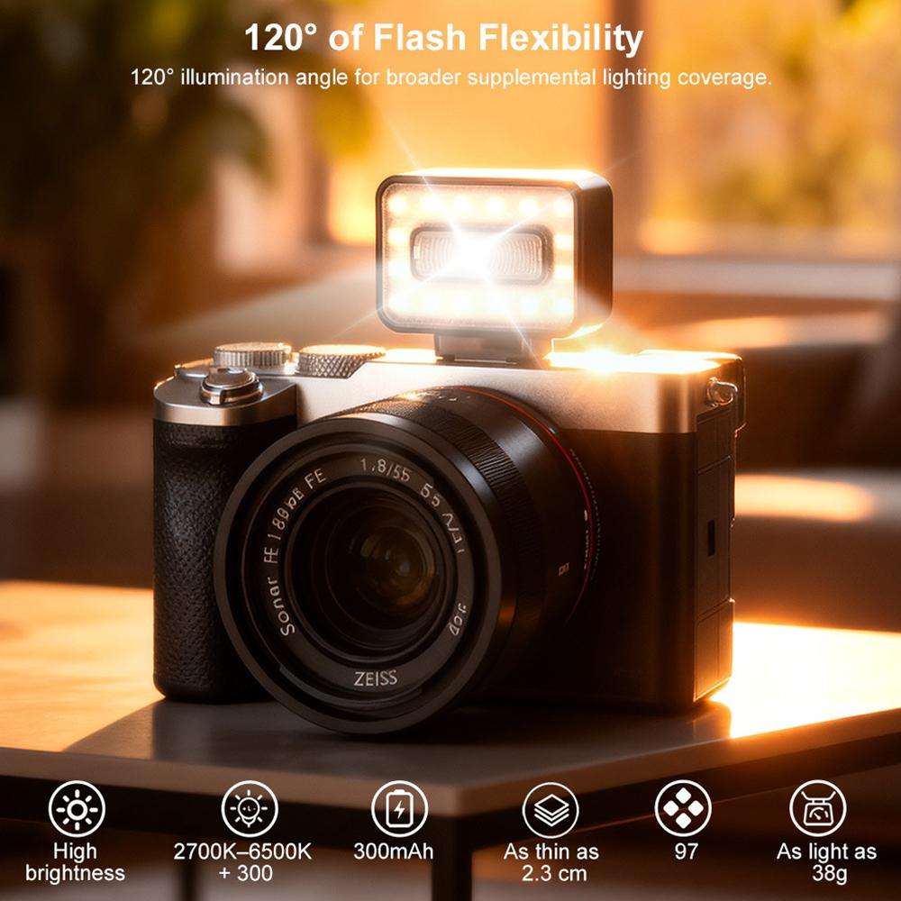 Desiontal F03 Mini On-Camera Flash Light Speedlite for Mirrorless Cameras (Black)