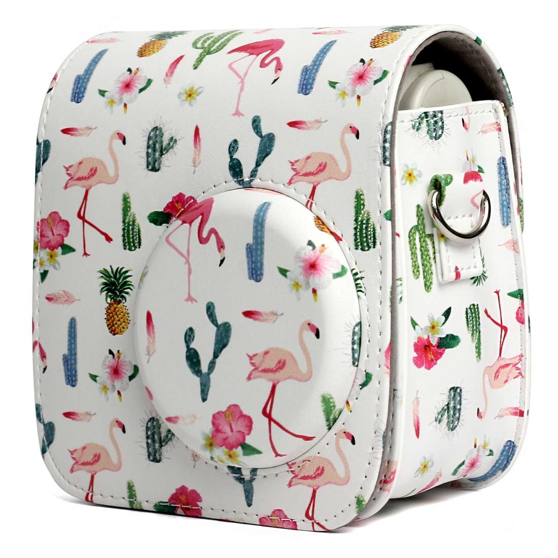 Flamingo Cactus Pattern PU Leather Protective Camera Case Bag For FUJIFILM Instax Mini 7S / 7C Cam