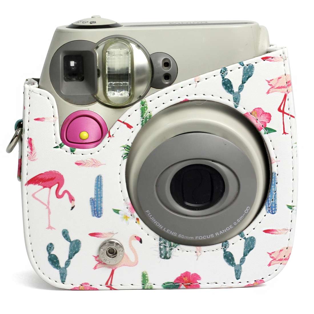 Flamingo Cactus Pattern PU Leather Protective Camera Case Bag For FUJIFILM Instax Mini 7S / 7C Cam