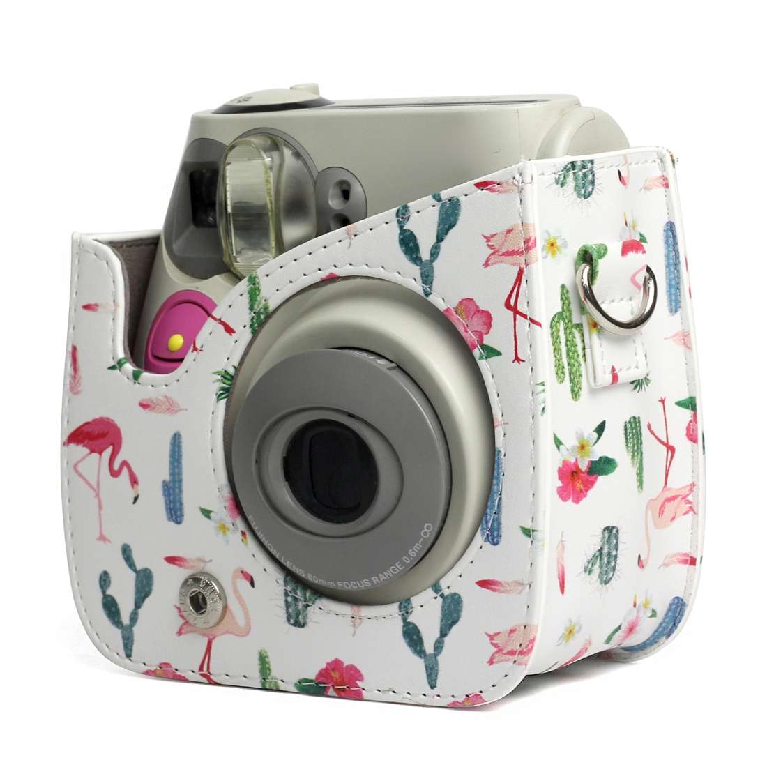 Flamingo Cactus Pattern PU Leather Protective Camera Case Bag For FUJIFILM Instax Mini 7S / 7C Cam