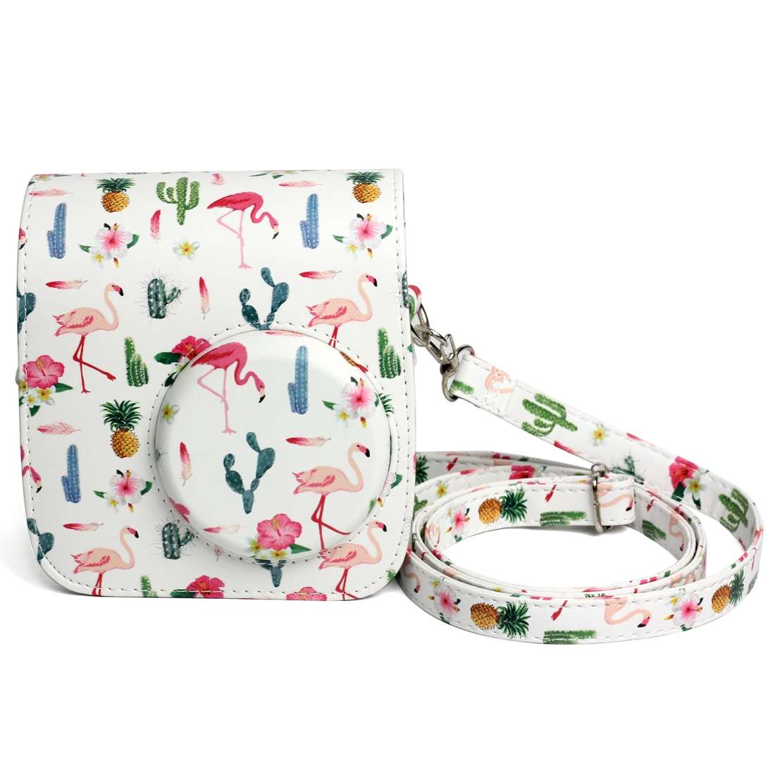 Flamingo Cactus Pattern PU Leather Protective Camera Case Bag For FUJIFILM Instax Mini 7S / 7C Cam