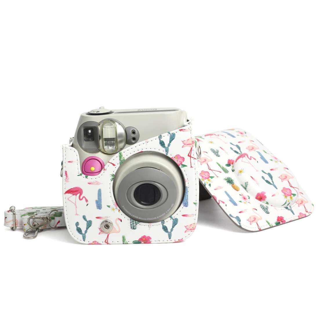 Flamingo Cactus Pattern PU Leather Protective Camera Case Bag For FUJIFILM Instax Mini 7S / 7C Cam
