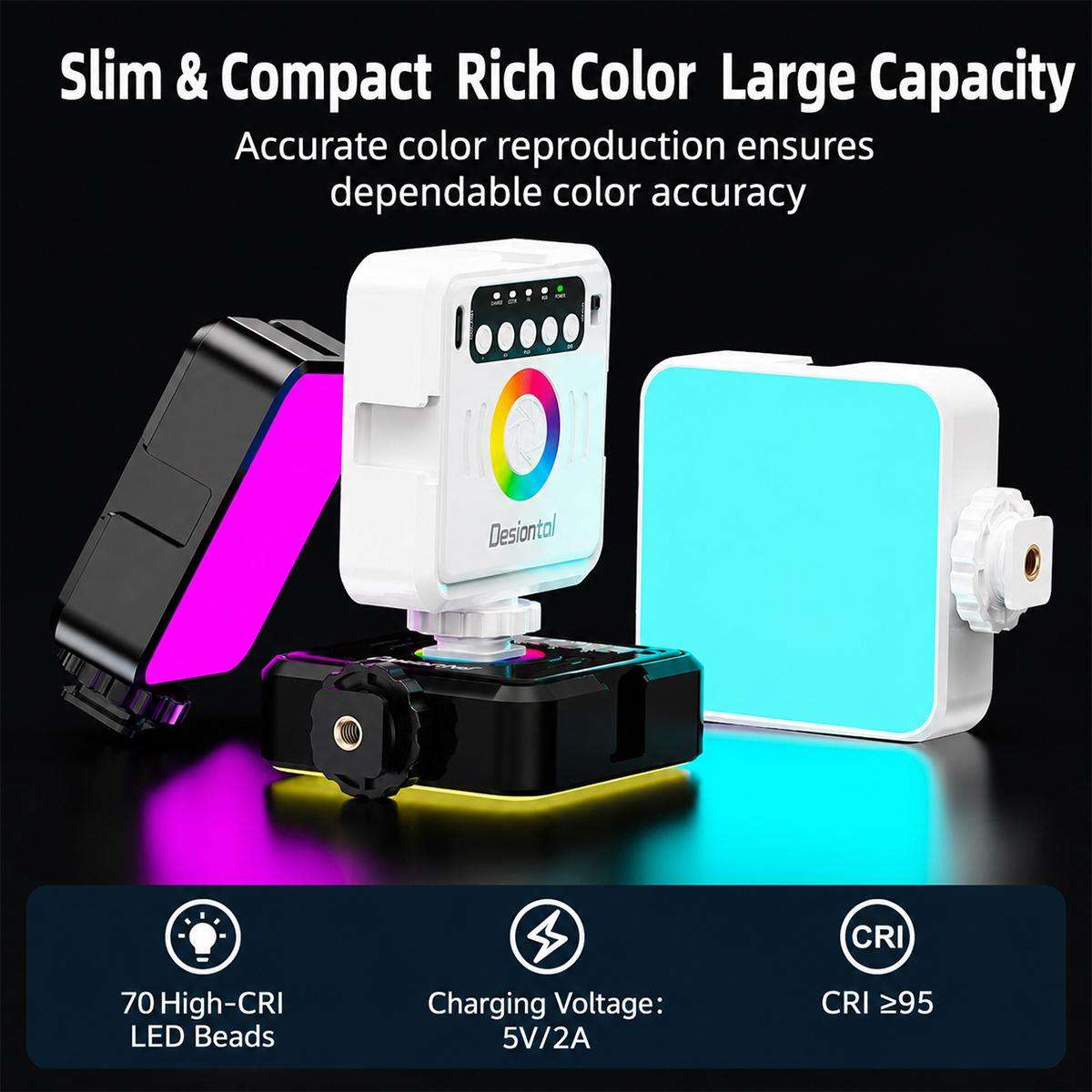 Desiontal iReal-X2 Portable RGB Photography Light (Black)