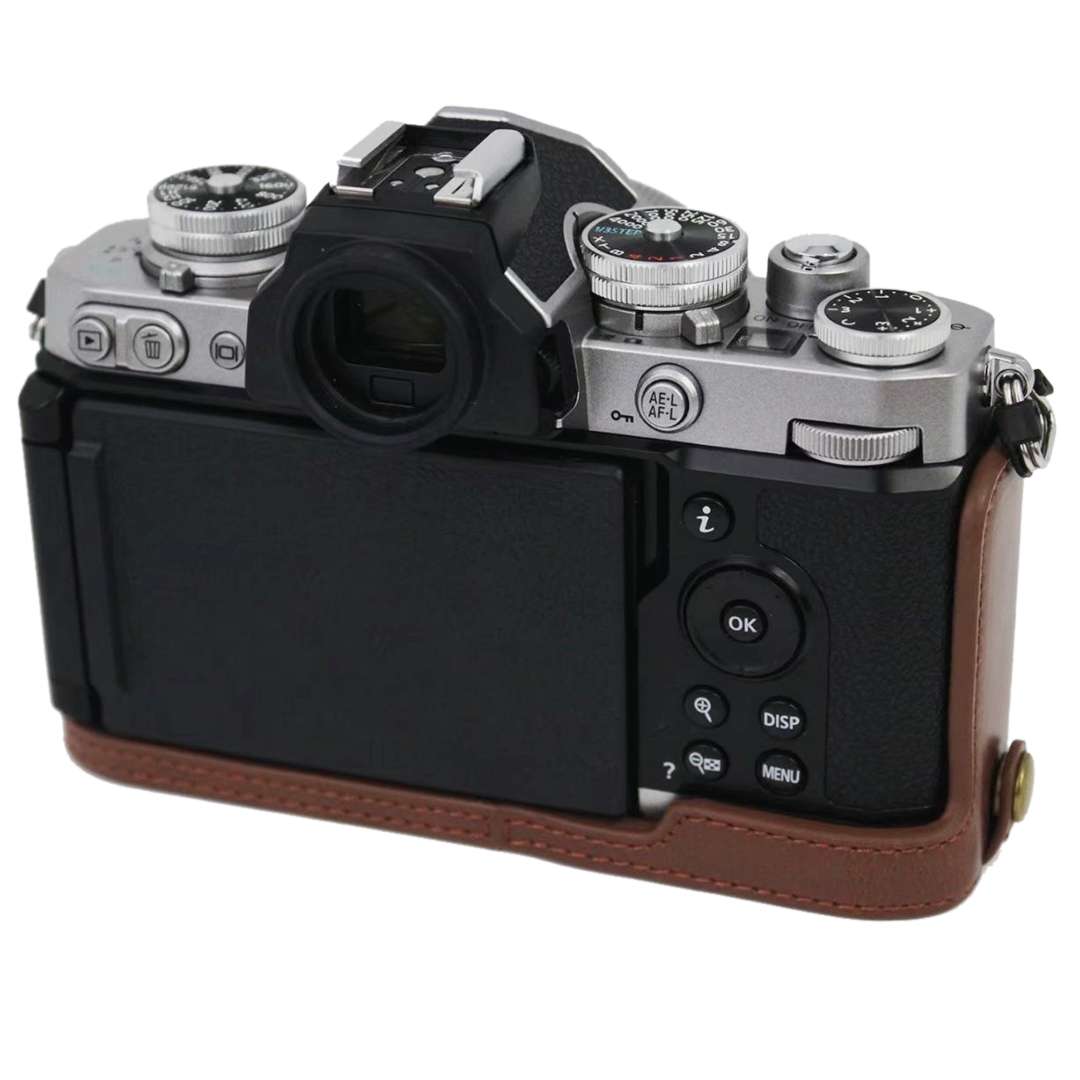 1/4 inch Thread PU Leather Camera Half Case Base for Nikon Z fc (Khaki)