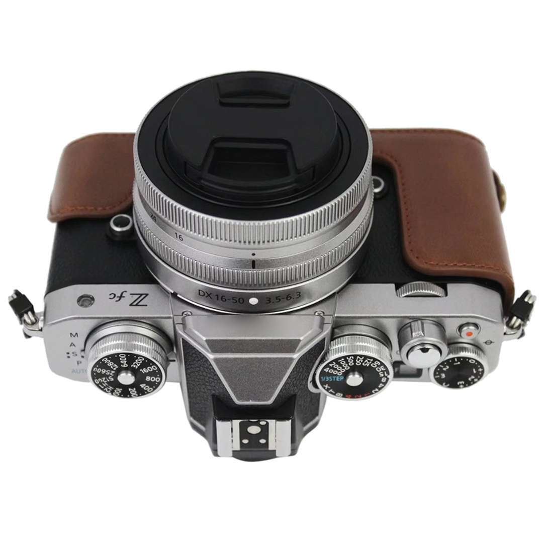1/4 inch Thread PU Leather Camera Half Case Base for Nikon Z fc (Khaki)