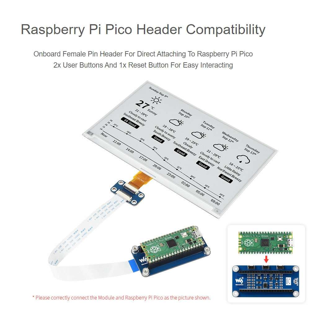 Waveshare 7.5 inch 800x480 pixel Black White E-Paper E-Ink Display Module for Raspberry Pi Pico, S