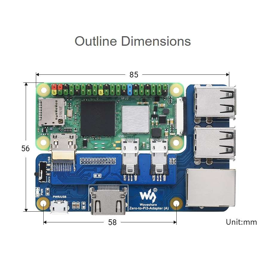 Waveshare Raspberry Pi Zero To 3B Adapter for Raspberry Pi 3 Model B/B+
