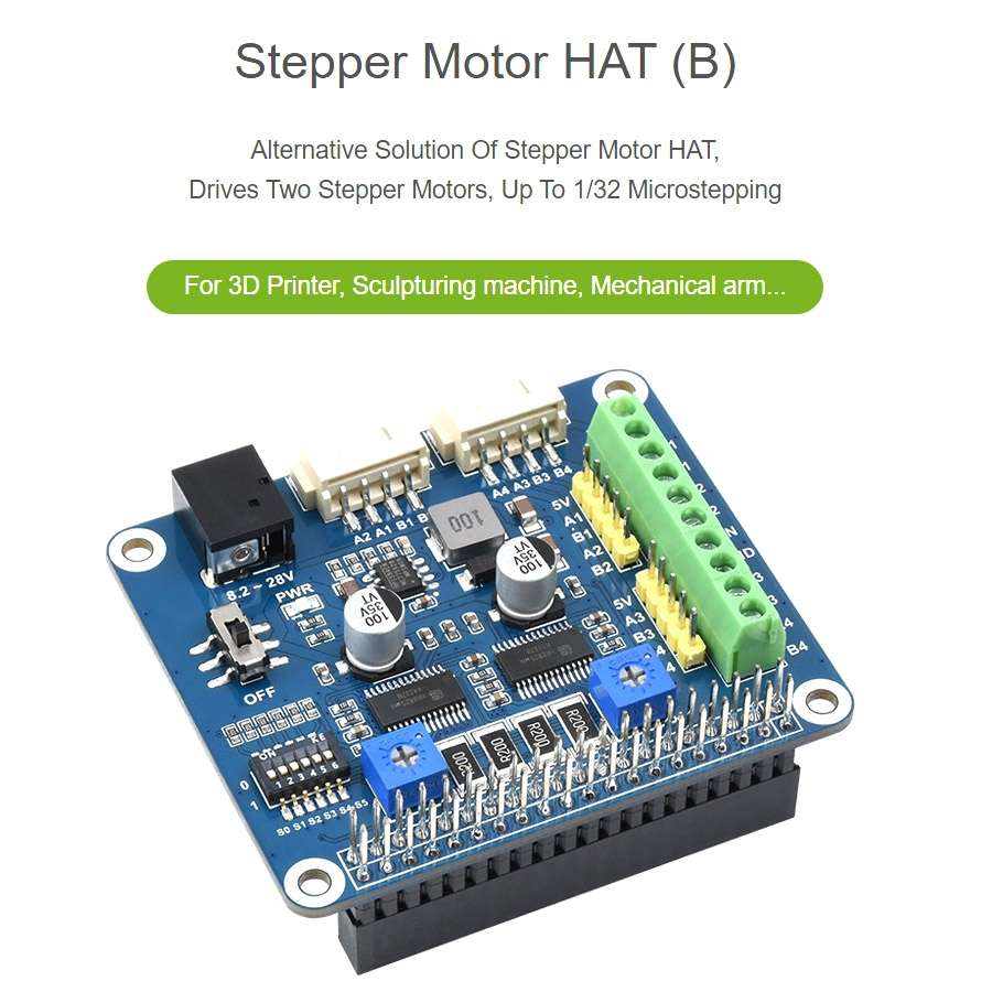 Waveshare HRB8825 Stepper Motor HAT For Raspberry Pi, Drives Two Stepper Motors, Up To 1/32 Microste