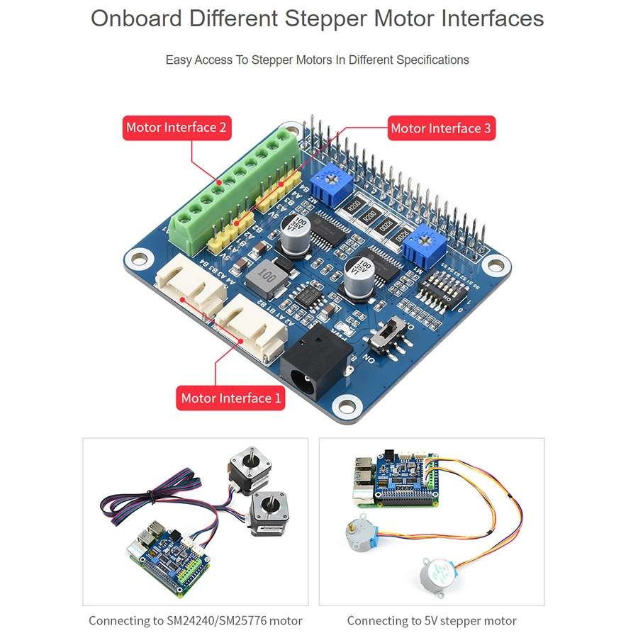 Waveshare HRB8825 Stepper Motor HAT For Raspberry Pi, Drives Two Stepper Motors, Up To 1/32 Microste