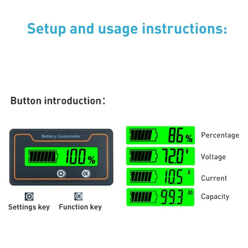 2m 100A 12V 48V Digital Display DC Current Voltmeter Lead-Acid Lithium Battery Charge Meter