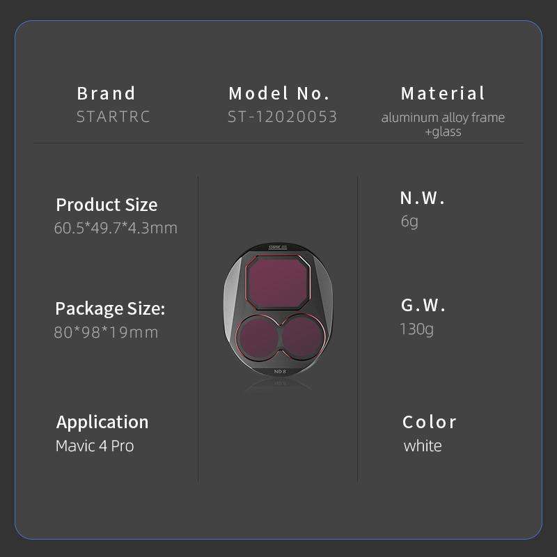 For DJI Mavic 4 Pro STARTRC 4 in 1 ND8 ND16 ND32 ND64 Lens Filter Kit