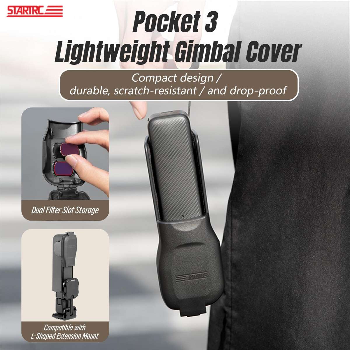 For DJI Osmo Pocket 3 STARTRC Short Type Protective Case Cover (Black)
