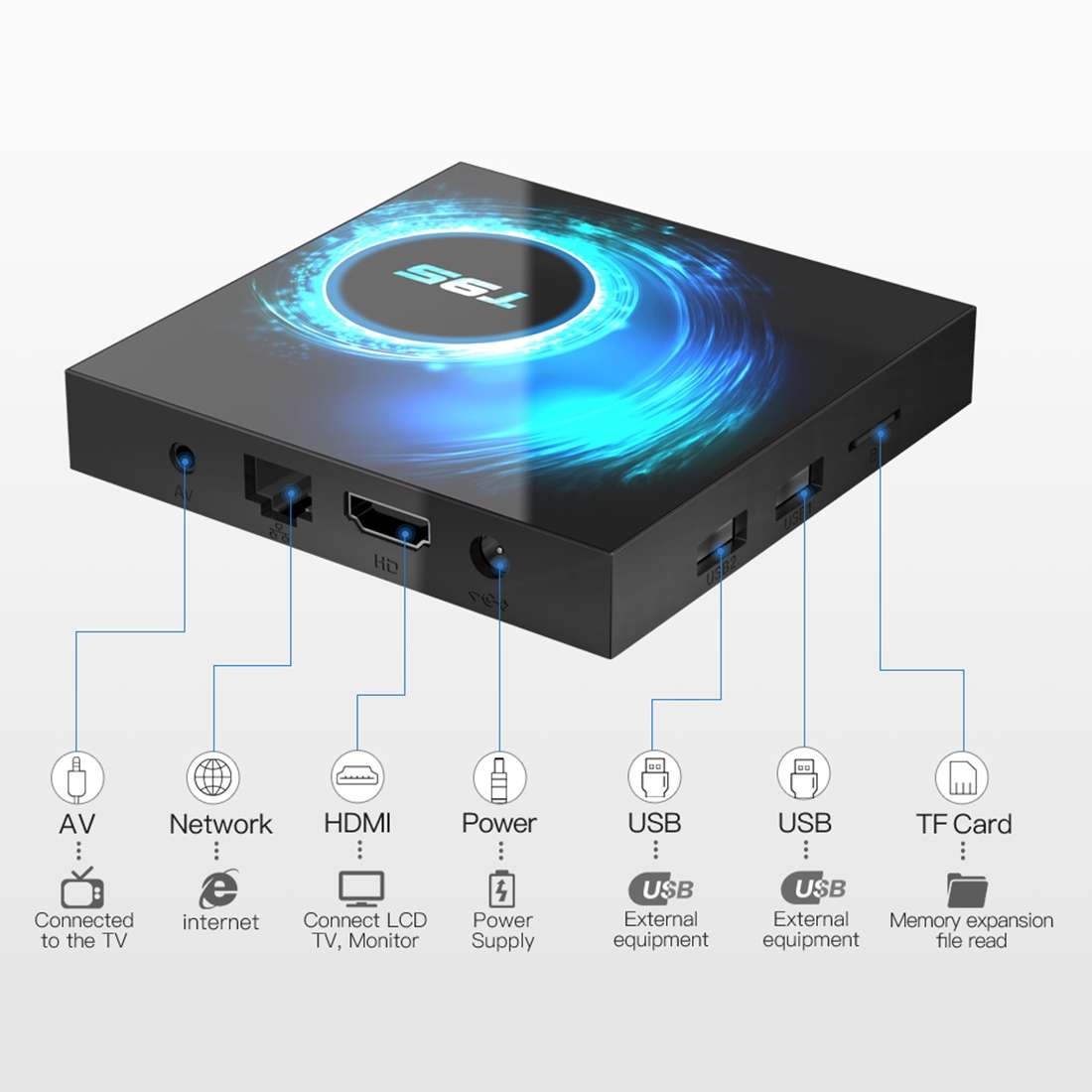 T95 6K UHD Smart TV Box with Remote Controller, Android 10.0, H616 Quad-Core Cortex-A53, 4GB + 64G