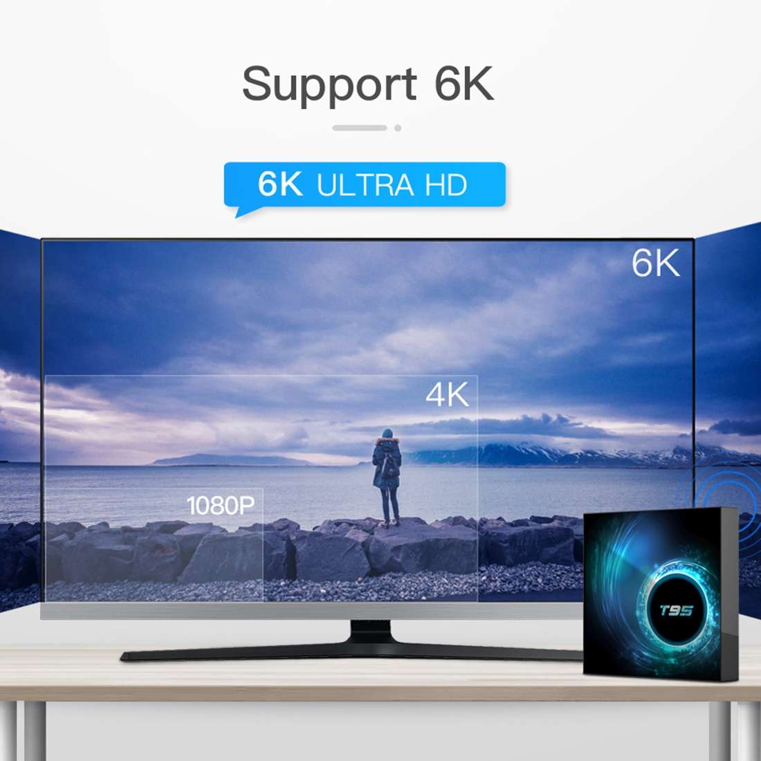 T95 6K UHD Smart TV Box with Remote Controller, Android 10.0, H616 Quad-Core Cortex-A53, 4GB + 64G