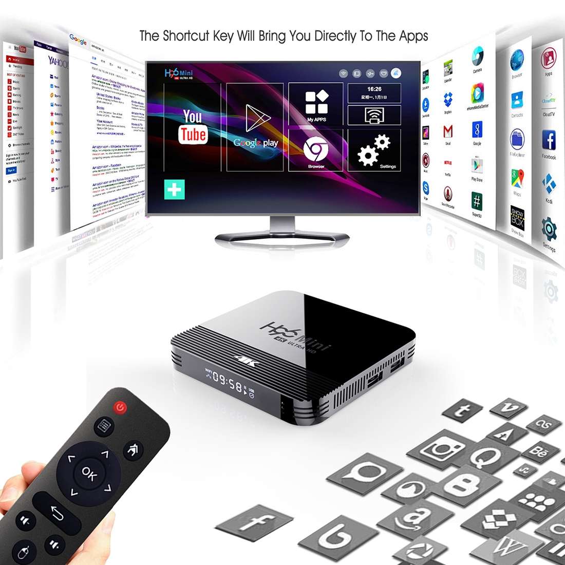 H96 MINI H8 4K UHD Smart TV Box with Remote Controller, Android 9.0 RK3228A Quad-core Cortex-A7, 1