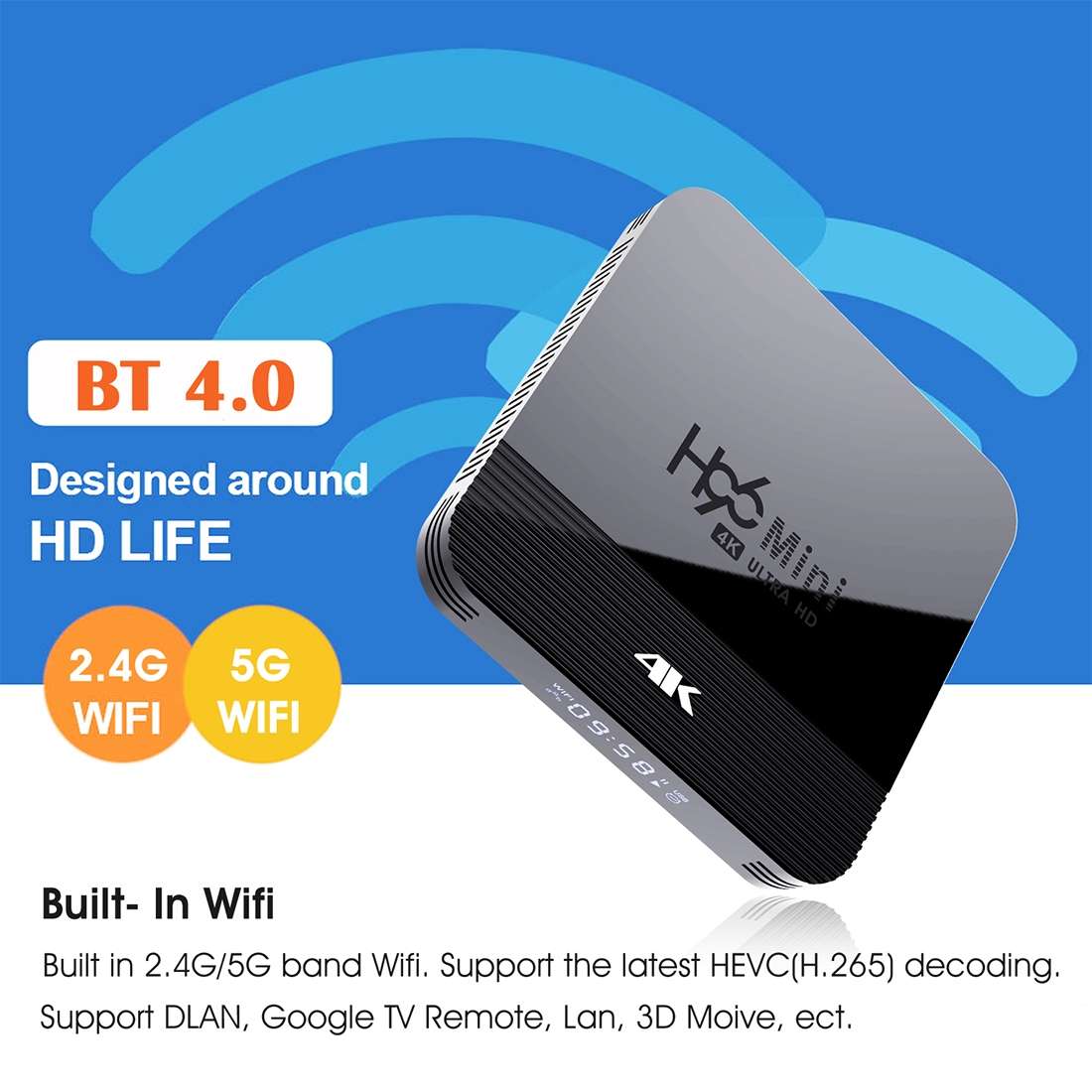 H96 MINI H8 4K UHD Smart TV Box with Remote Controller, Android 9.0 RK3228A Quad-core Cortex-A7, 1