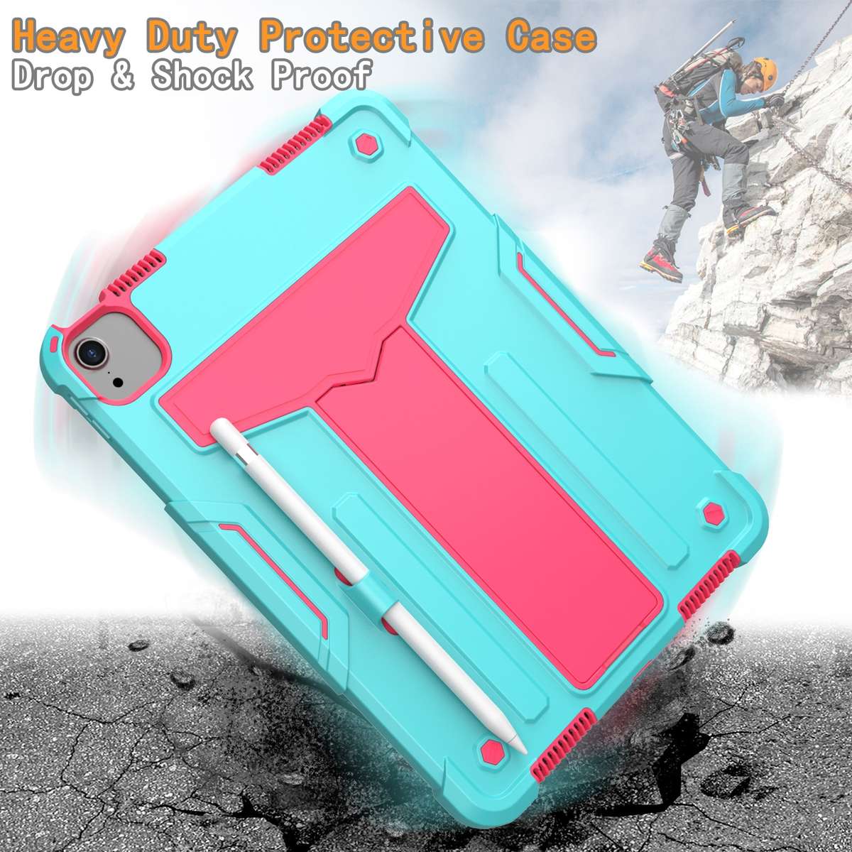 For iPad Air 2022 / 2020 10.9 / iPad Pro 11 T-shaped Bracket Contrast Co ... (Mint Green+Rose Red)