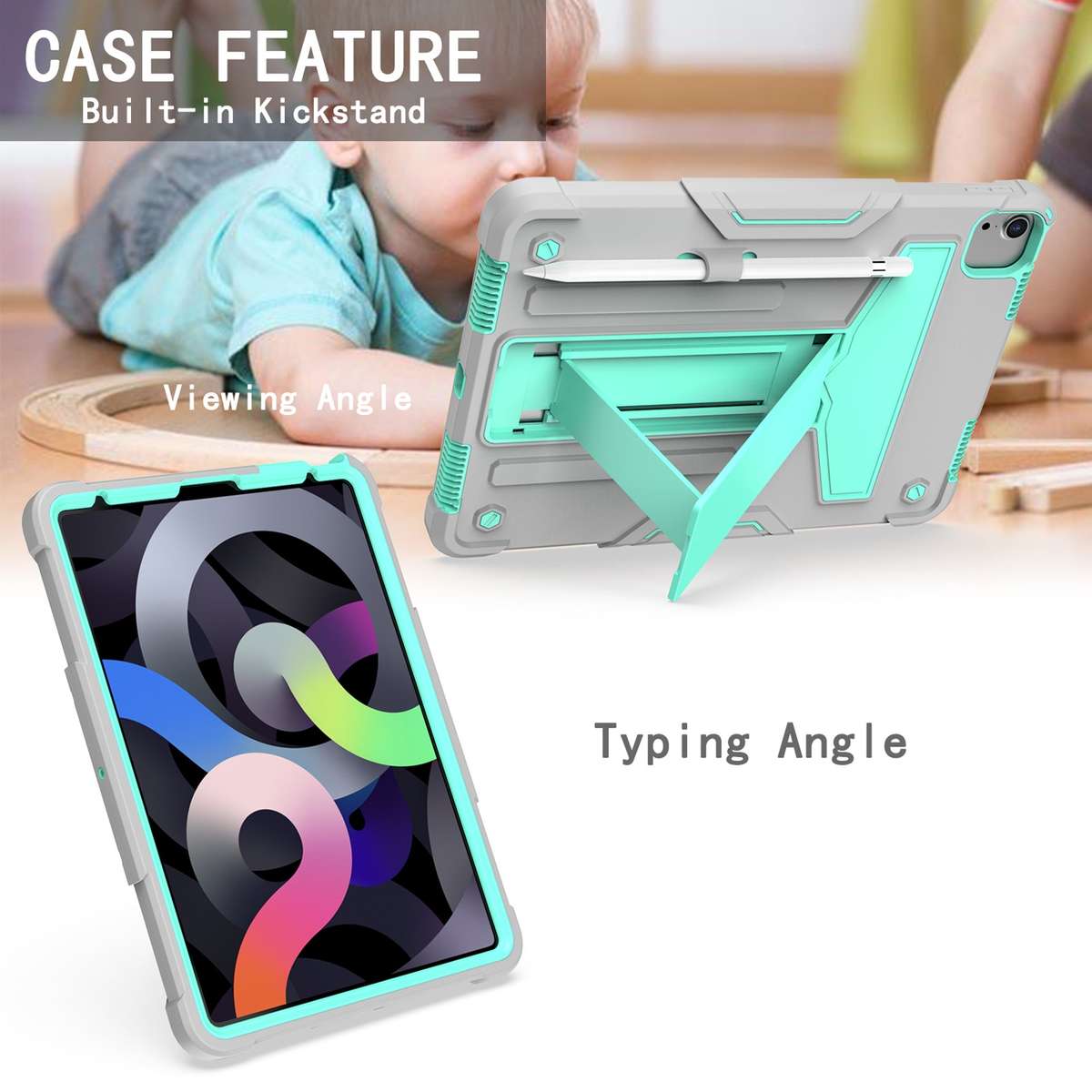 For iPad Air 2022 / 2020 10.9 / iPad Pro 11 T-shaped Bracket Contrast Color ... (Grey+Mint Green)