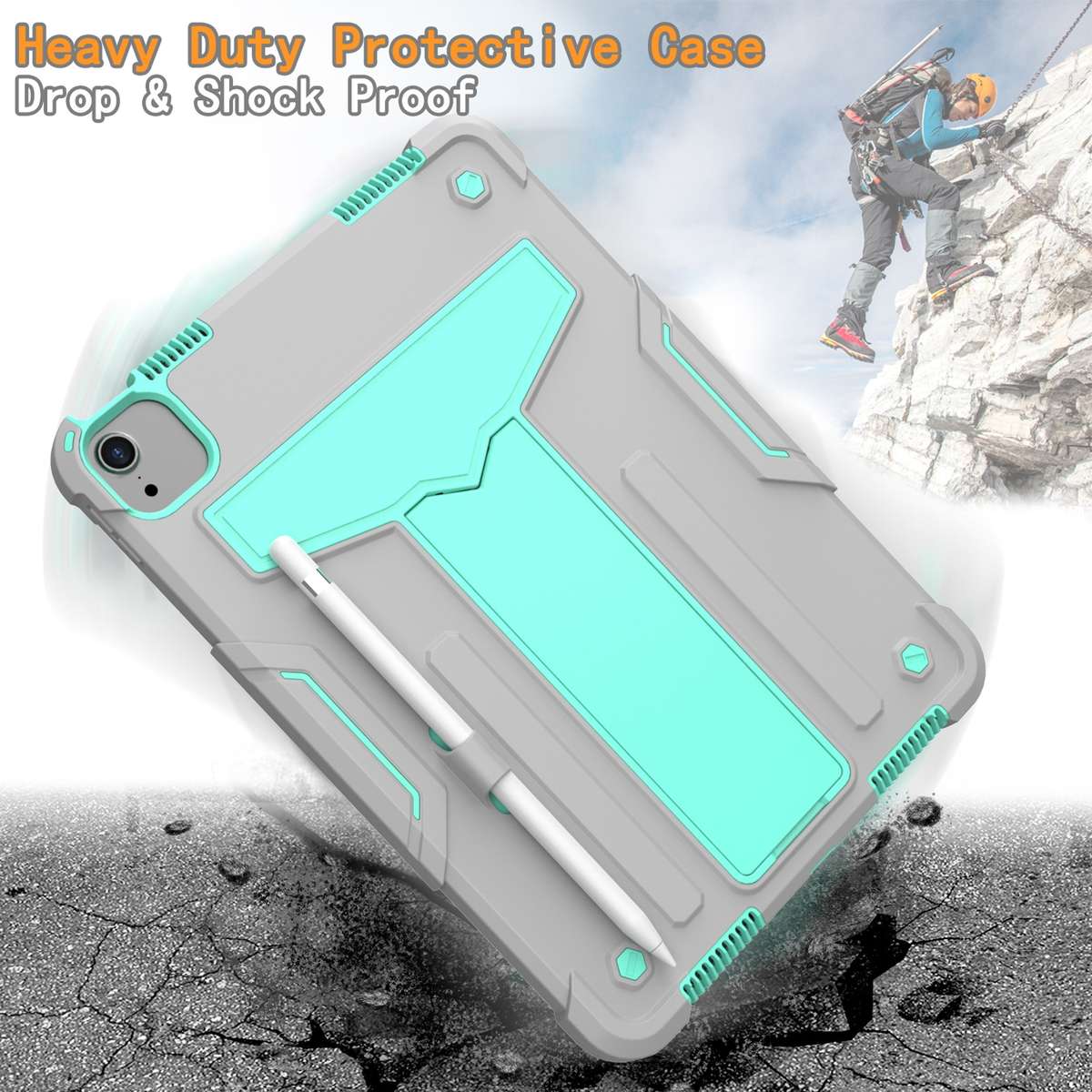 For iPad Air 2022 / 2020 10.9 / iPad Pro 11 T-shaped Bracket Contrast Color ... (Grey+Mint Green)