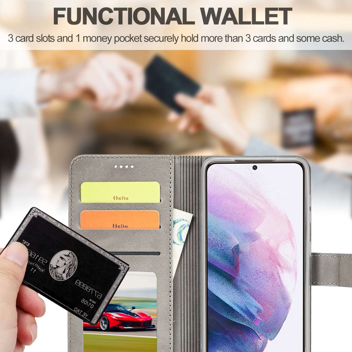 For Samsung Galaxy S21 5G LC.IMEEKE Calf Texture Horizontal Flip Leather Case with Hold ... (Grey)