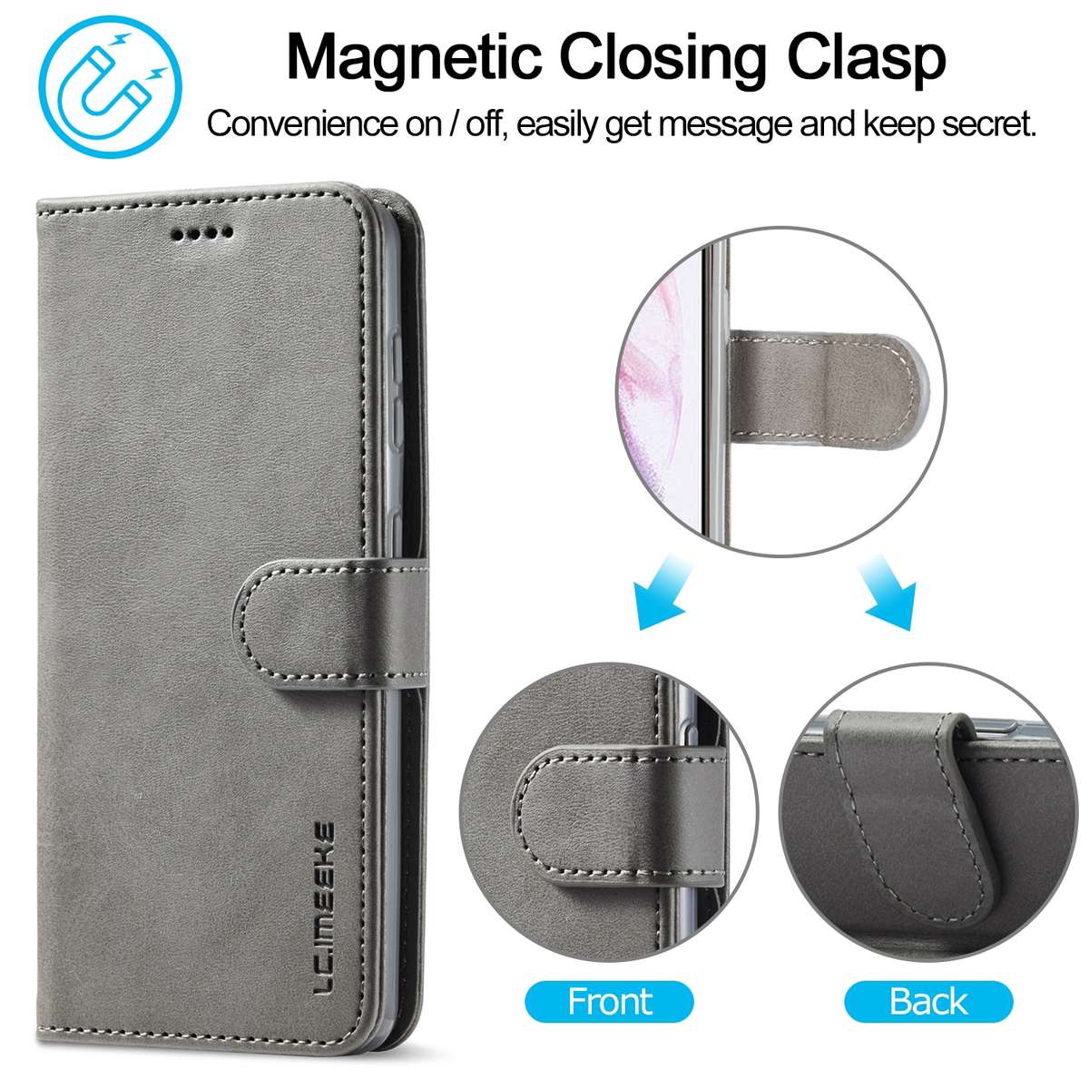 For Samsung Galaxy S21 5G LC.IMEEKE Calf Texture Horizontal Flip Leather Case with Hold ... (Grey)