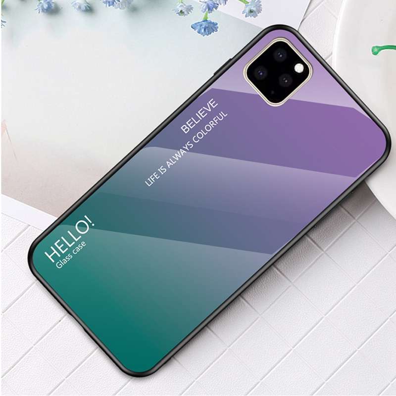 For iPhone 11 Pro Max Gradient Color Glass Case(White)