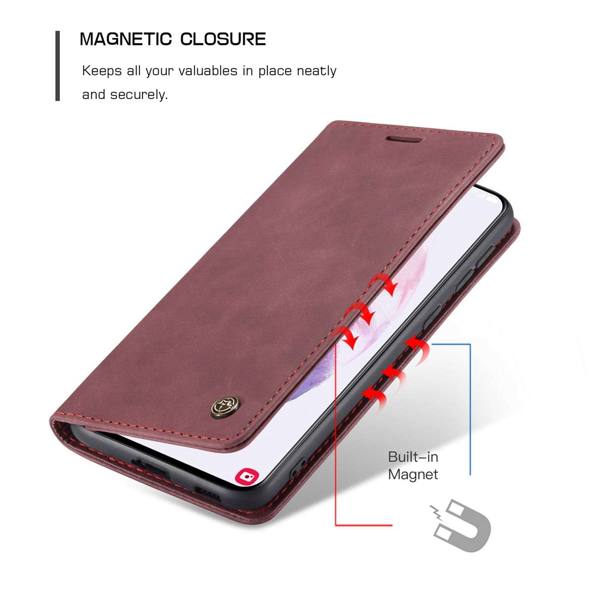 For Samsung Galaxy S21 5G CaseMe 013 Multifunctional Horizontal Flip Leather Case w ... (Wine Red)