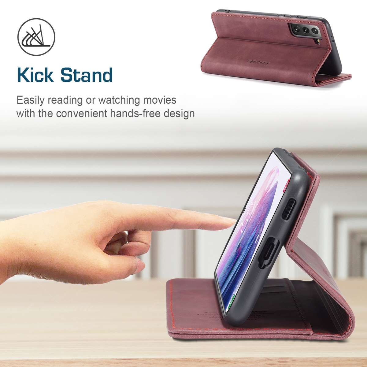 For Samsung Galaxy S21 5G CaseMe 013 Multifunctional Horizontal Flip Leather Case w ... (Wine Red)
