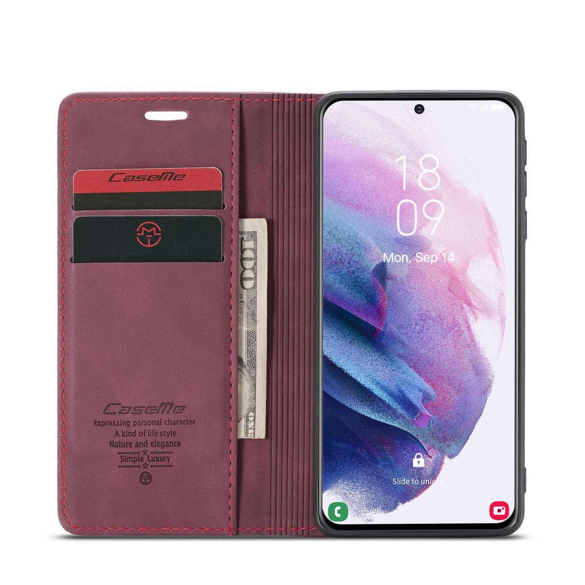 For Samsung Galaxy S21+ 5G CaseMe 013 Multifunctional Horizontal Flip Leather Case ... (Wine Red)