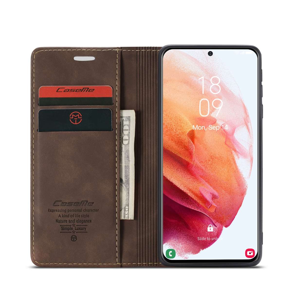 For Samsung Galaxy S21+ 5G CaseMe 013 Multifunctional Horizontal Flip Leather Case wi ... (Coffee)