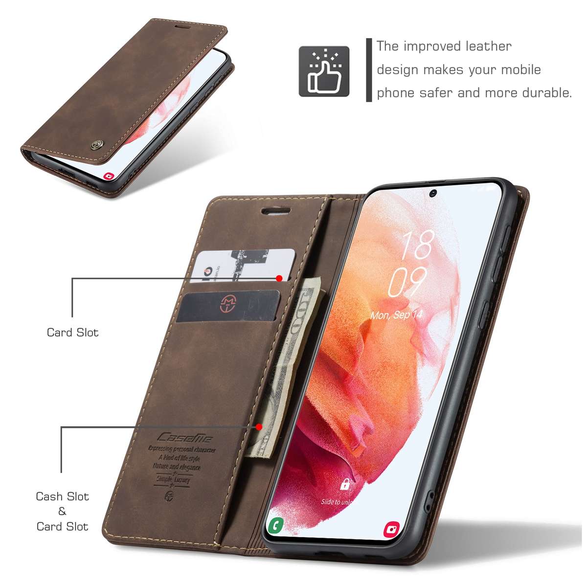 For Samsung Galaxy S21+ 5G CaseMe 013 Multifunctional Horizontal Flip Leather Case wi ... (Coffee)