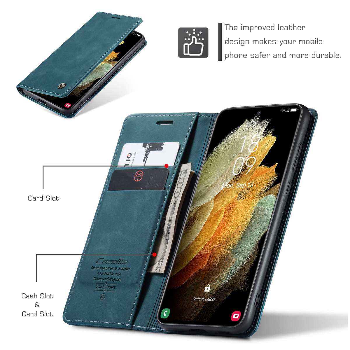 For Samsung Galaxy S21 Ultra 5G CaseMe 013 Multifunctional Horizontal Flip Leather Case ... (Blue)