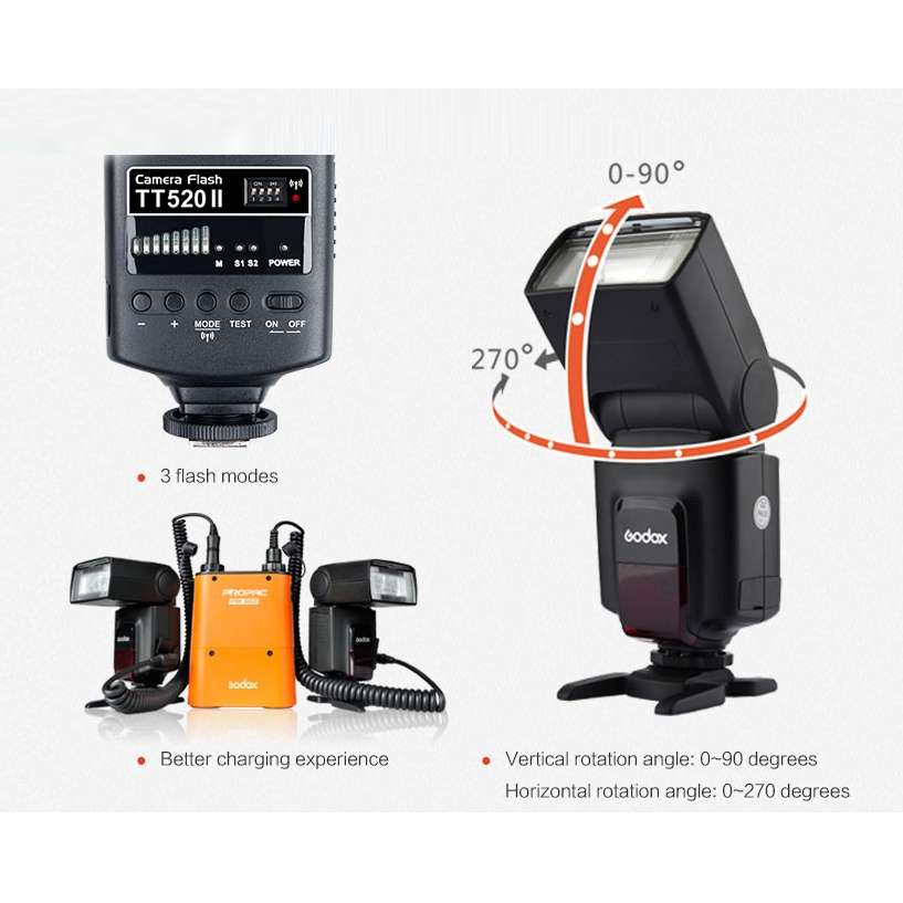Godox TT520II 433MHZ Wireless 1/300s-1/2000s HSS Flash Speedlite Camera Top Fill Light for Canon / N
