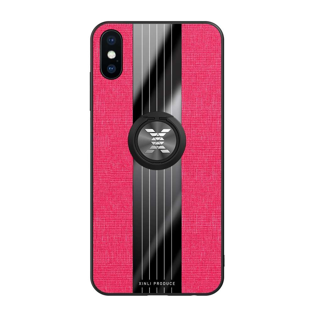 For iPhone X / XS XINLI Stitching Cloth Texture Shockproof TPU Protective Case with Ring Holder(Brow