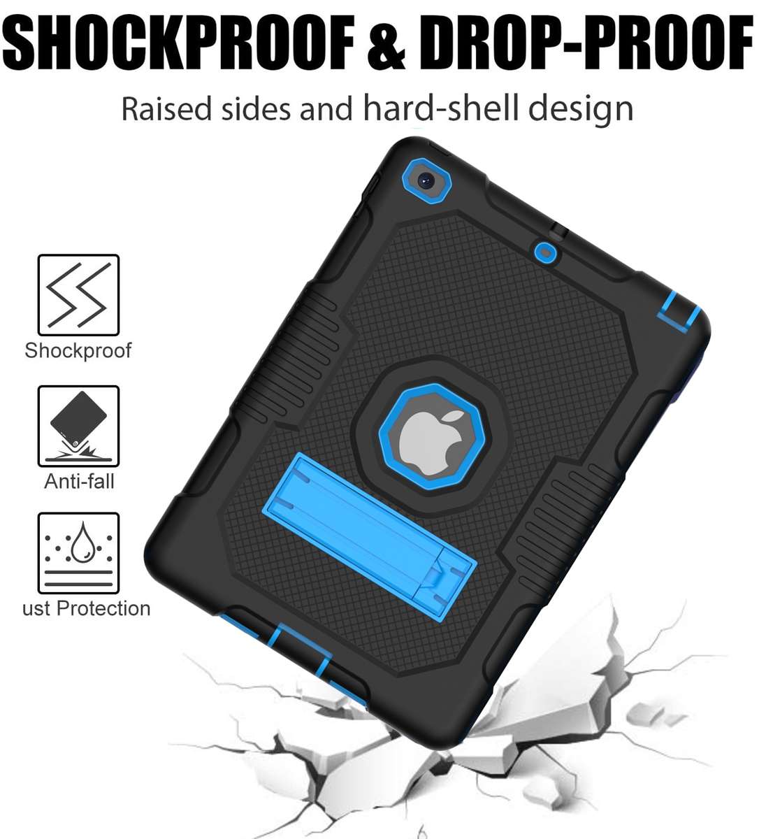 Contrast Color Robot Shockproof Silicone + PC Protective Case with Holder For iPa ... (Black Blue)