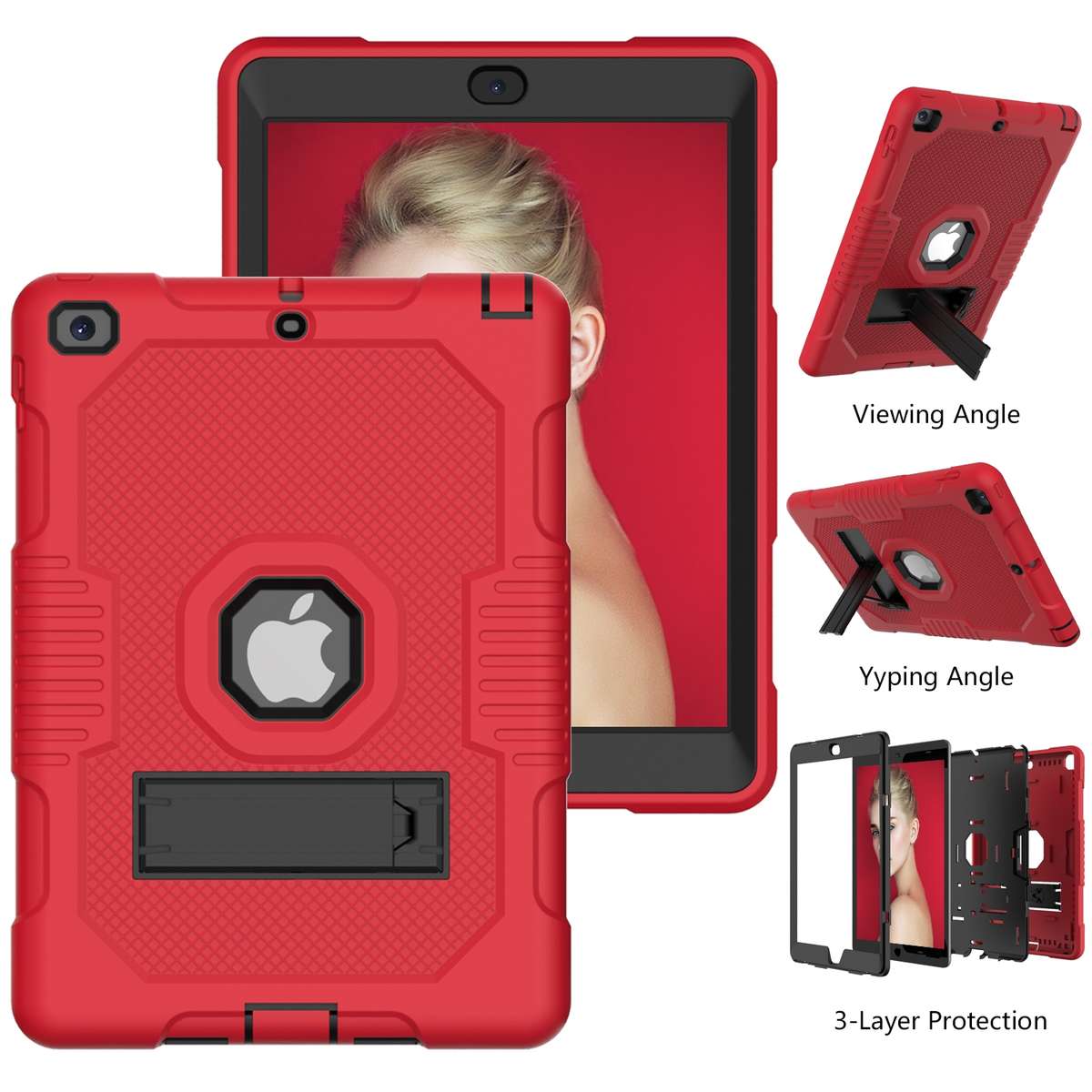 Contrast Color Robot Shockproof Silicone + PC Protective Case with Holder For iPad ... (Red Black)