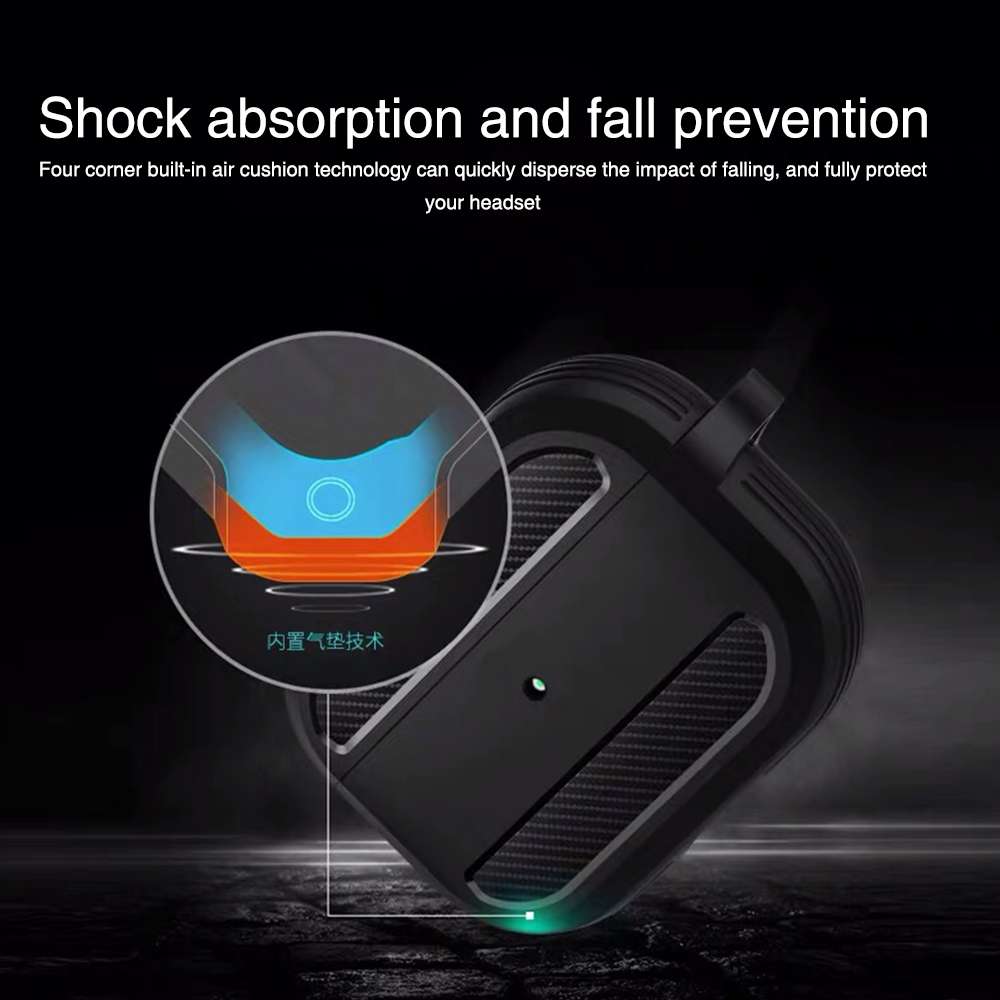 Wireless Earphones Shockproof Carbon Fiber Armor TPU Protective Case For AirPods Pro(Red)