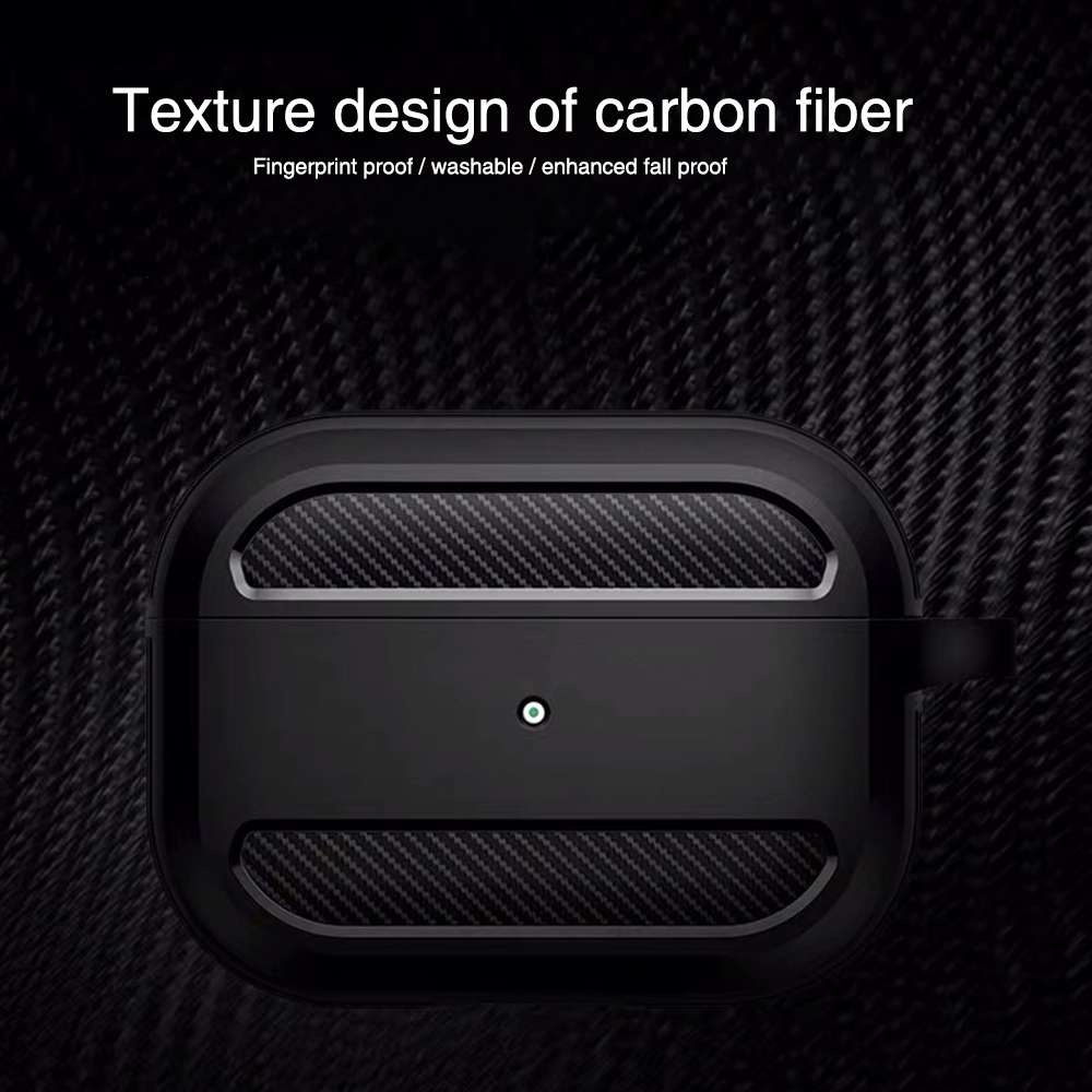 Wireless Earphones Shockproof Carbon Fiber Armor TPU Protective Case For AirPods Pro(Red)